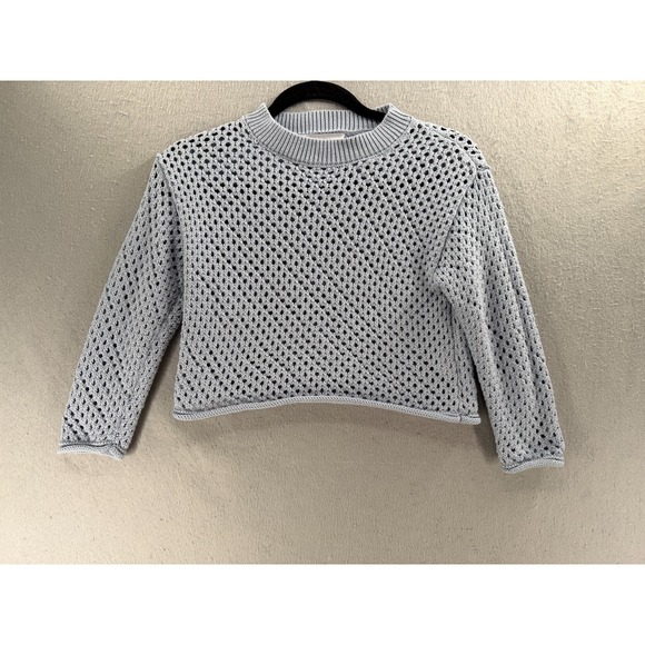 Zara Other - ZARA Sweater Girls 9/10 Blue Open Knit Crochet Cropped Coastal Soft Girl Boho